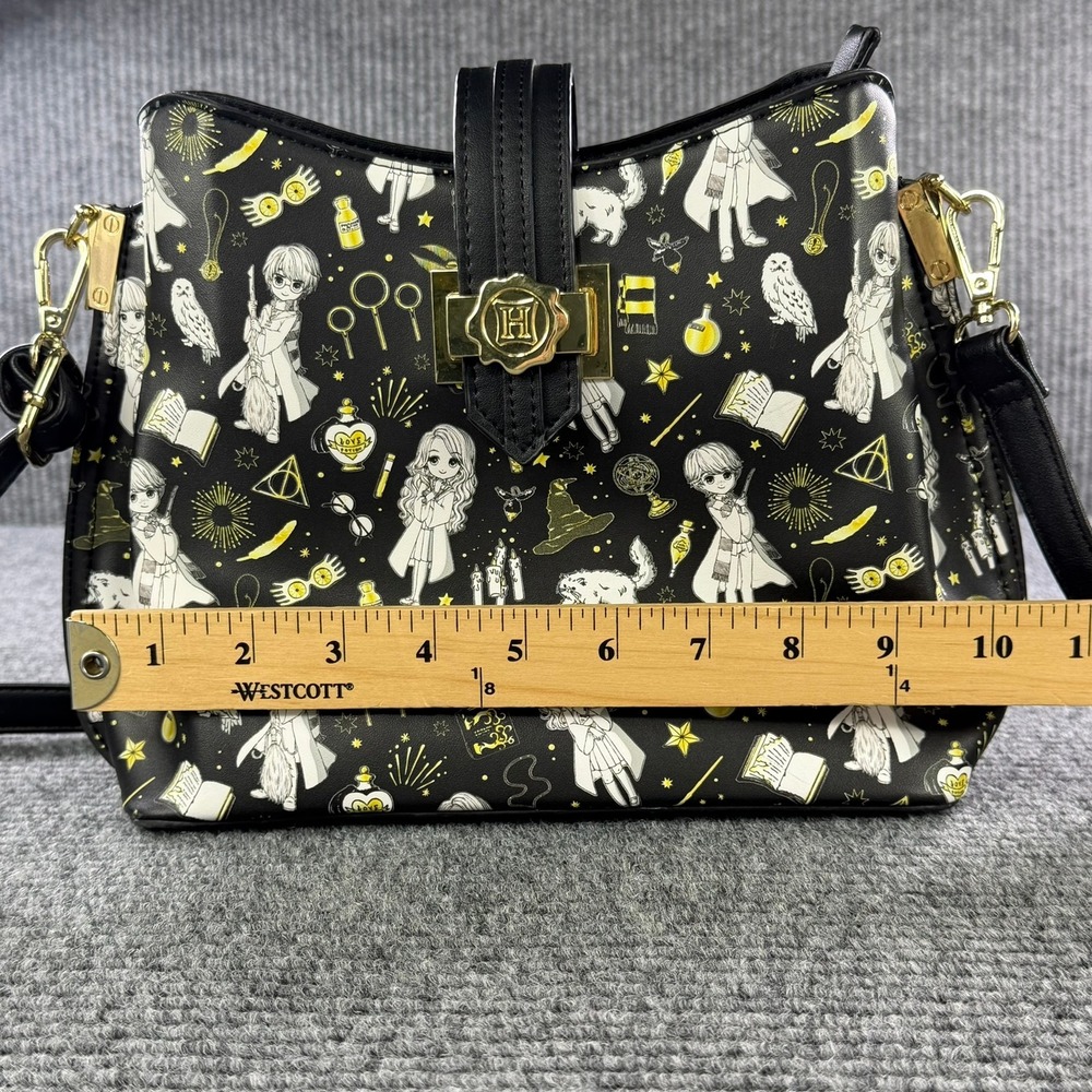 Loungefly Harry Potter Chibi Characters Crossbody Bag Black Gold Anime Print - Picture 11 of 16